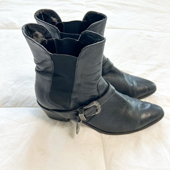 Zara Basic Black Leather Buckled Western Ankle Boots Women’s Size 9 - Picture 6 of 11